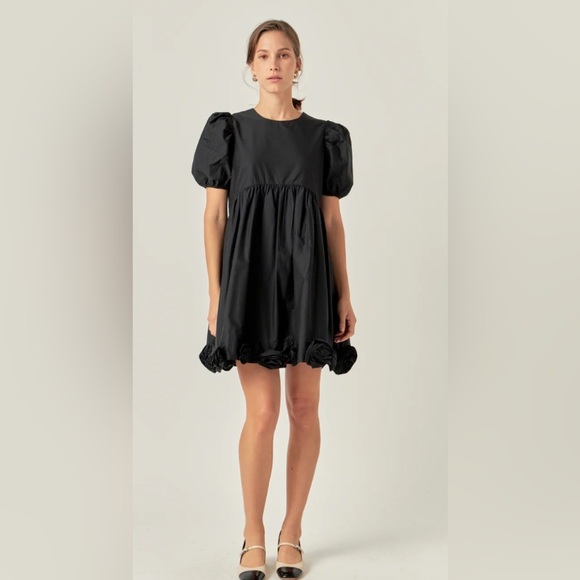 English Factory Women's Poplin Corsage Mini Dress, Black Size Medium NWT - Picture 1 of 16